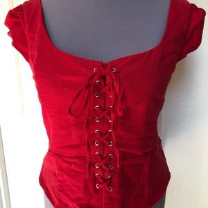 WAYF Red Lace Up Corset Style Top with back zipper